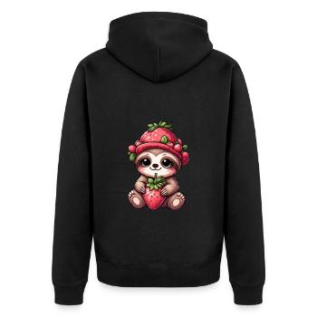 Cute Sloth Strawberry Cartoon Fruity Funny - Unisex Premium Organic Zip Hoodie - black - Back - Nico (187cm)