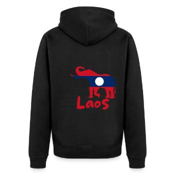 Laos Laote Laoten Stolz Flagge Elefant I Geschenk - Unisex Premium Bio Zip Hoodie - Schwarz - Hinten - Nico (187cm)
