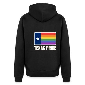 Regenbogen-Texas-Flaggenentwurf für LGBT+ Texaner - Unisex Premium Bio Zip Hoodie - Schwarz - Hinten - Nico (187cm)