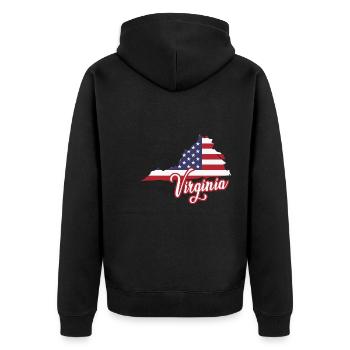 US-Flagge Virginia Design für stolze Virginier - Unisex Premium Bio Zip Hoodie - Schwarz - Hinten - Nico (187cm)