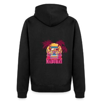 Philippinen Filipino Jeepney Mabuhay I Geschenk - Unisex Premium Bio Zip Hoodie - Schwarz - Hinten - Nico (187cm)