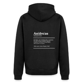Andreas Name Definition Design für stolze Andreas - Unisex Premium Bio Zip Hoodie - Schwarz - Hinten - Nico (187cm)