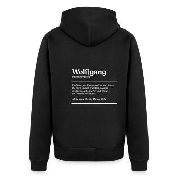 Wolfgang Definition Design für stolze Wolfgangs - Unisex Premium Bio Zip Hoodie - Schwarz - Hinten - Nico (187cm)