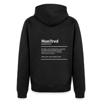 Manfred Name Definition Design für stolze Manfreds - Unisex Premium Bio Zip Hoodie - Schwarz - Hinten - Nico (187cm)