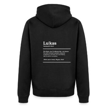 Lukas Name Definition Design für stolze Lukas - Unisex Premium Bio Zip Hoodie - Schwarz - Hinten - Nico (187cm)