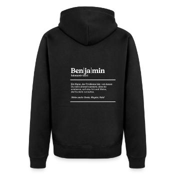 Benjamin Definition Design für stolze Benjamins - Unisex Premium Bio Zip Hoodie - Schwarz - Hinten - Nico (187cm)
