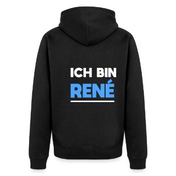 René Name Spruch für stolze Renés - Unisex Premium Bio Zip Hoodie - Schwarz - Hinten - Nico (187cm)