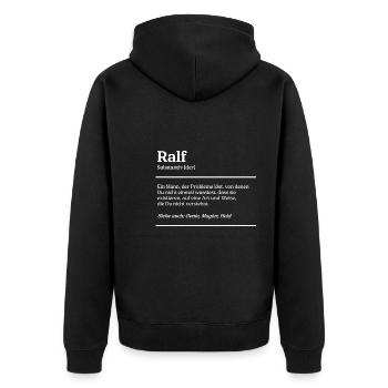 Ralf Name Definition Design für stolze Ralfs - Unisex Premium Bio Zip Hoodie - Schwarz - Hinten - Nico (187cm)