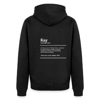Kay Name Definition Design für stolze Kays - Unisex Premium Bio Zip Hoodie - Schwarz - Hinten - Nico (187cm)