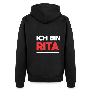 Rita Name Spruch für stolze Ritas - Unisex Premium Bio Zip Hoodie - Schwarz - Hinten - Nico (187cm)