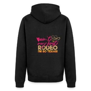Nicht mein erstes Rodeo-Design für stolze Texaner - Unisex Premium Bio Zip Hoodie - Schwarz - Hinten - Nico (187cm)