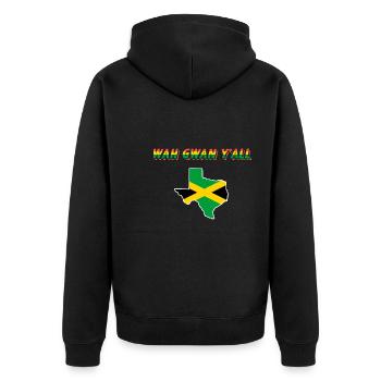 Jamaikanisch-texanisches Design für Einwanderer - Unisex Premium Bio Zip Hoodie - Schwarz - Hinten - Nico (187cm)