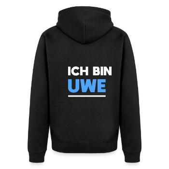 Uwe Name Spruch für stolze Uwes - Unisex Premium Bio Zip Hoodie - Schwarz - Hinten - Nico (187cm)