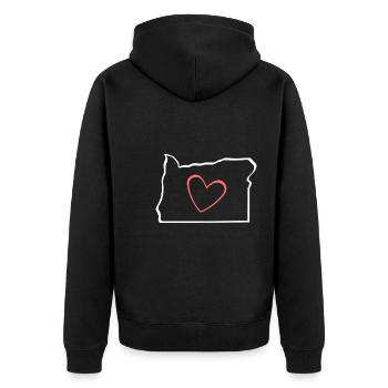 Heart Oregon Karte Design für stolze Oregonianer - Unisex Premium Bio Zip Hoodie - Schwarz - Hinten - Nico (187cm)