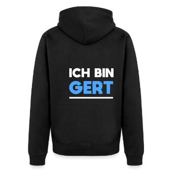 Gert Name Spruch für stolze Gerts - Unisex Premium Bio Zip Hoodie - Schwarz - Hinten - Nico (187cm)