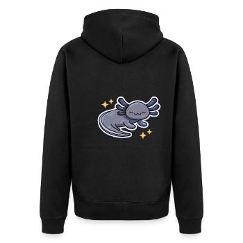 Schwarzer Melanoid Axolotl Design für Axolotl Fans - Unisex Premium Bio Zip Hoodie - Schwarz - Hinten - Nico (187cm)