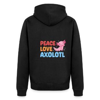 Peace Love Axolotl Design für Axolotl-Liebhaber - Unisex Premium Bio Zip Hoodie - Schwarz - Hinten - Nico (187cm)