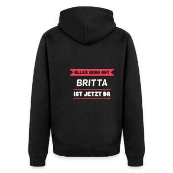 Britta Name Design für stolze Brittas - Unisex Premium Bio Zip Hoodie - Schwarz - Hinten - Nico (187cm)