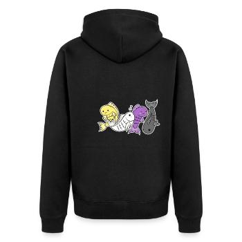Nichtbinäres Flaggenfischdesign für stolze Enbys - Unisex Premium Bio Zip Hoodie - Schwarz - Hinten - Nico (187cm)