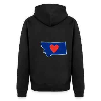 Liebe Montana Kartendesign für stolze Montaner - Unisex Premium Bio Zip Hoodie - Schwarz - Hinten - Nico (187cm)