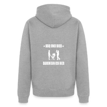BBQ - Unisex Premium Bio Zip Hoodie - Grau meliert - Hinten - Nico (187cm)