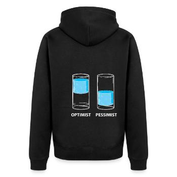 Optimist - Pessimist, Glas gefüllt - Unisex Premium Bio Zip Hoodie - Schwarz - Hinten - Nico (187cm)