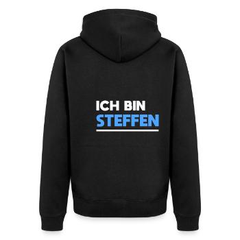 Steffen Name Spruch für stolze Steffens - Unisex Premium Bio Zip Hoodie - Schwarz - Hinten - Nico (187cm)