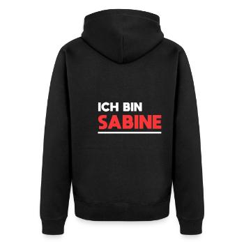 Sabine Name Spruch für stolze Sabines - Unisex Premium Bio Zip Hoodie - Schwarz - Hinten - Nico (187cm)
