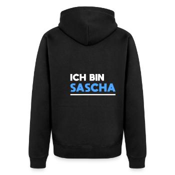 Sascha Name Spruch für stolze Saschas - Unisex Premium Bio Zip Hoodie - Schwarz - Hinten - Nico (187cm)