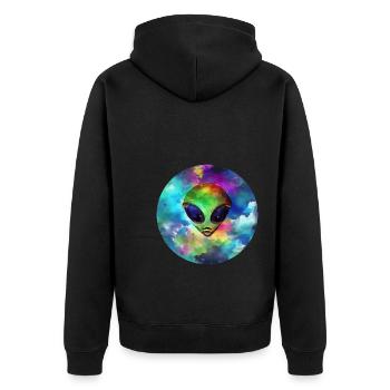Alien head in front of his Planet - Unisex Premium Organic Zip Hoodie - black - Back - Nico (187cm)