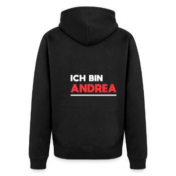 Andrea Name Spruch für stolze Andreas - Unisex Premium Bio Zip Hoodie - Schwarz - Hinten - Nico (187cm)