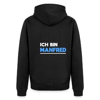 Manfred Name Spruch für stolze Manfreds - Unisex Premium Bio Zip Hoodie - Schwarz - Hinten - Nico (187cm)