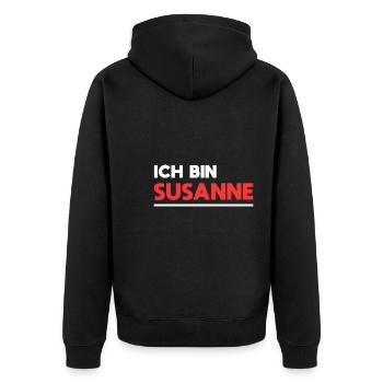 Susanne Name Spruch für stolze Susannes - Unisex Premium Bio Zip Hoodie - Schwarz - Hinten - Nico (187cm)