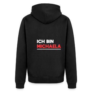 Michaela Name Spruch für stolze Michaelas - Unisex Premium Bio Zip Hoodie - Schwarz - Hinten - Nico (187cm)