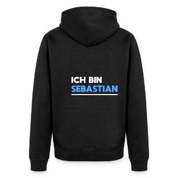 Sebastian Name Spruch für stolze Sebastians - Unisex Premium Bio Zip Hoodie - Schwarz - Hinten - Nico (187cm)