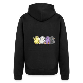 Nichtbinäres Flaggen-Pinguin-Design für Enbys - Unisex Premium Bio Zip Hoodie - Schwarz - Hinten - Nico (187cm)