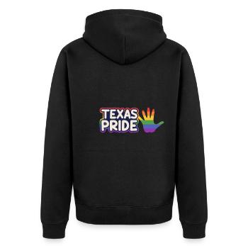 Stolzes Regenbogenflaggendesign für LGBT+ Texaner - Unisex Premium Bio Zip Hoodie - Schwarz - Hinten - Nico (187cm)