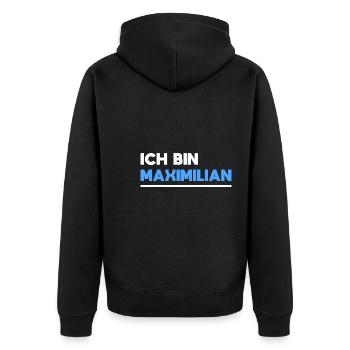 Maximilian Name Spruch für stolze Maximilians - Unisex Premium Bio Zip Hoodie - Schwarz - Hinten - Nico (187cm)