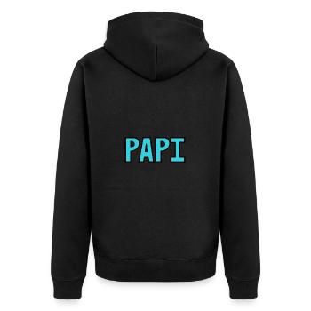 PAPY. FÊTE DES PÈRES. BONNE FÊTE PAPY. JE T'AIME. - Veste à capuche bio Premium Unisexe - noir - Dos - Nico (187cm)