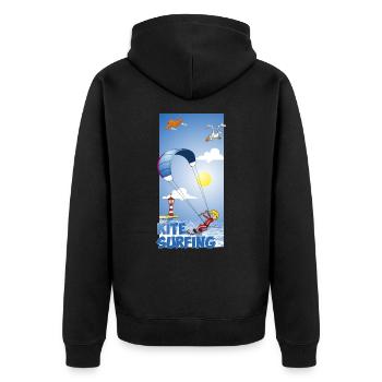 Illustration colorée d’un kitesurfer - Veste à capuche bio Premium Unisexe - noir - Dos - Nico (187cm)