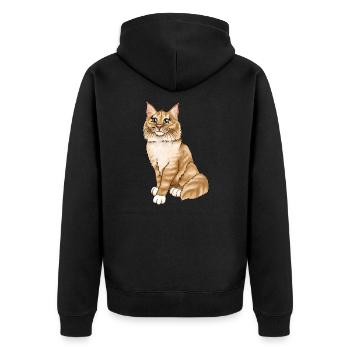 Rote Katze norwegische Waldkatze Illustration - Unisex Premium Bio Zip Hoodie - Schwarz - Hinten - Nico (187cm)