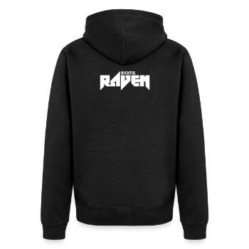 Richtig Raven Schriftzug - Unisex Premium Bio Zip Hoodie - Schwarz - Hinten - Nico (187cm)