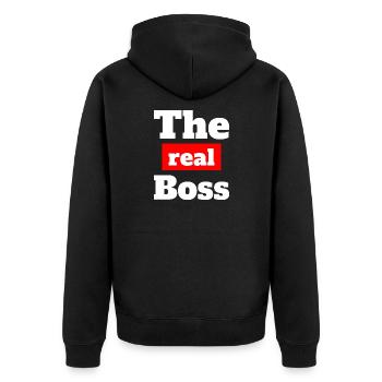 The Real Boss - Unisex Premium Organic Zip Hoodie - black - Back - Nico (187cm)