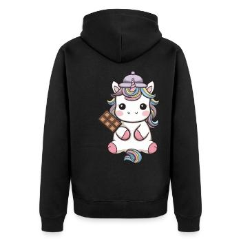 Süßes Kawaii Einhorn mit Schokolade - Unisex Premium Bio Zip Hoodie - Schwarz - Hinten - Nico (187cm)