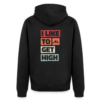 I Like To Get High. Wanderung Spaß Wandern Design - Unisex Premium Bio Zip Hoodie - Schwarz - Hinten - Nico (187cm)