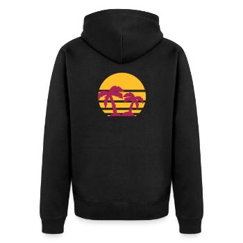 Palmen Sonnenuntergang Sommer - Unisex Premium Bio Zip Hoodie - Schwarz - Hinten - Nico (187cm)