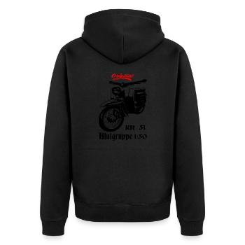 Simson Schwalbe Moped KR 51 - Unisex Premium Bio Zip Hoodie - Schwarz - Hinten - Nico (187cm)