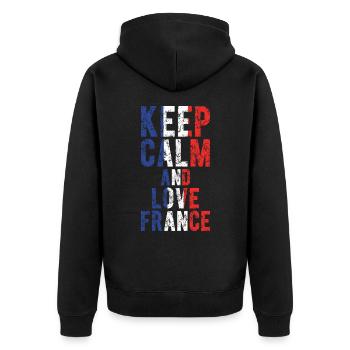 Bewahren Sie Ruhe und lieben Sie Frankreich - Unisex Premium Bio Zip Hoodie - Schwarz - Hinten - Nico (187cm)