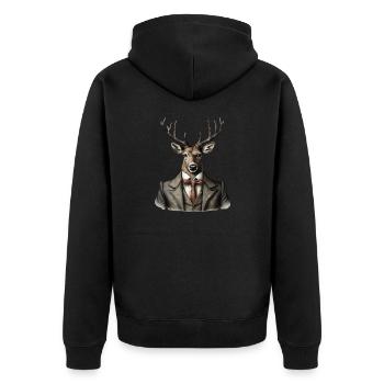 Hirschkopf - Unisex Premium Bio Zip Hoodie - Schwarz - Hinten - Nico (187cm)