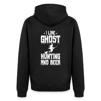 Ich mag Geisterjagd und Bier frohes Halloween - Unisex Premium Bio Zip Hoodie - Schwarz - Hinten - Nico (187cm)